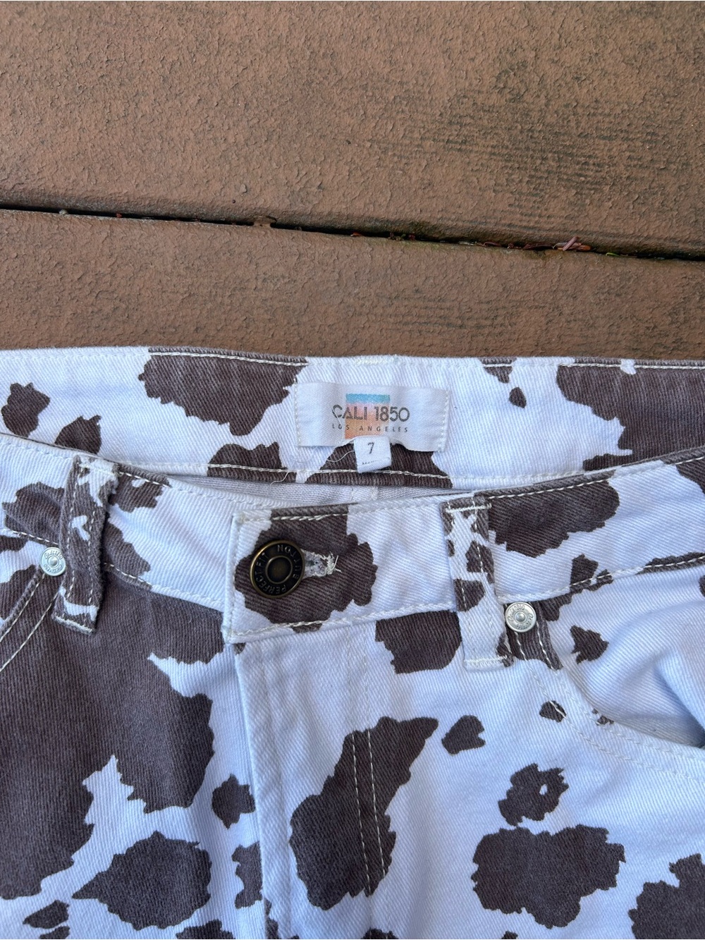 Cow Print Wide-Leg Pants - Brown and White - Picture 2 of 3